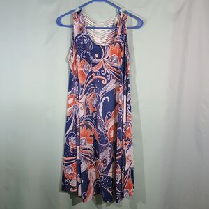 Paisley Print Dress Women's Sleeveless Blue Orange  Swing Dress Strappy back